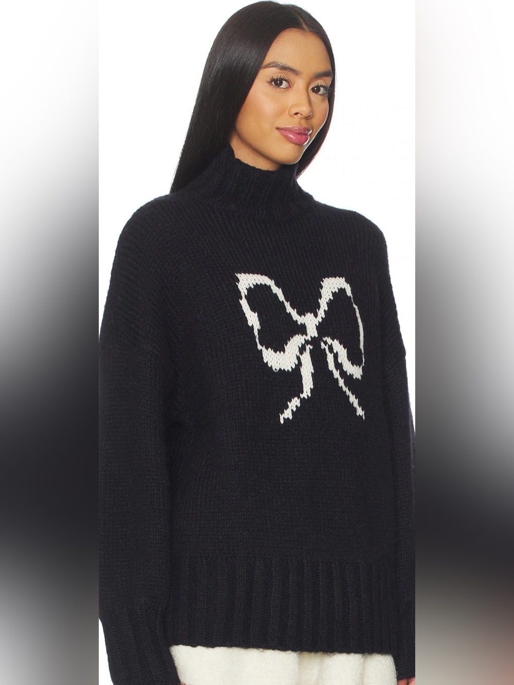Lisa Says Gah Black Turtleneck Sweater with White Bow Graphic